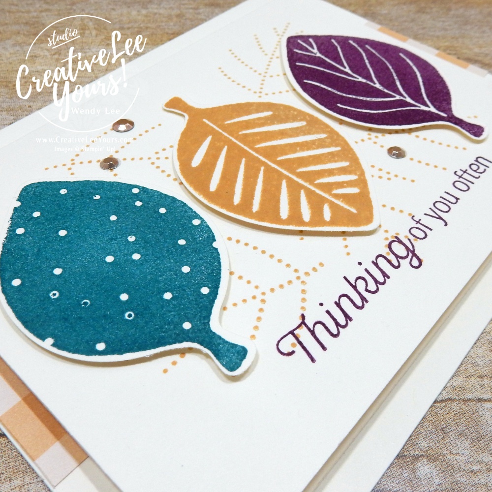 Handmade stamped leaf card featuring a custom stamped background created with the Simply Leaves Stamp & Punch Bundle from Stampin' Up!