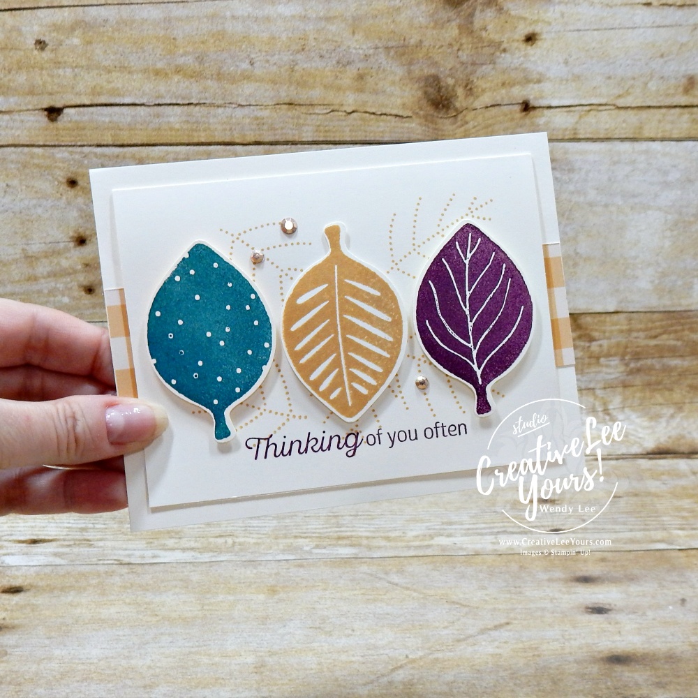 Handmade stamped leaf card featuring a custom stamped background created with the Simply Leaves Stamp & Punch Bundle from Stampin' Up!