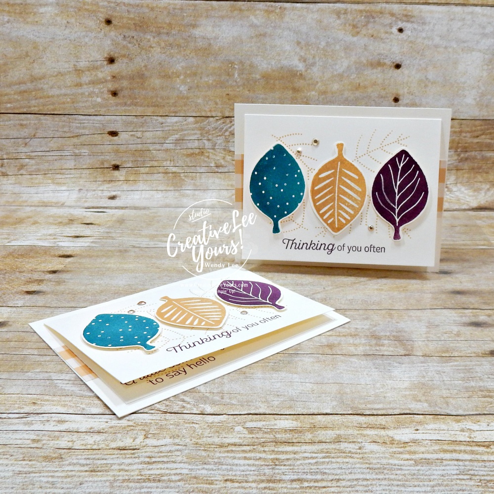 Handmade stamped leaf card featuring a custom stamped background created with the Simply Leaves Stamp & Punch Bundle from Stampin' Up!