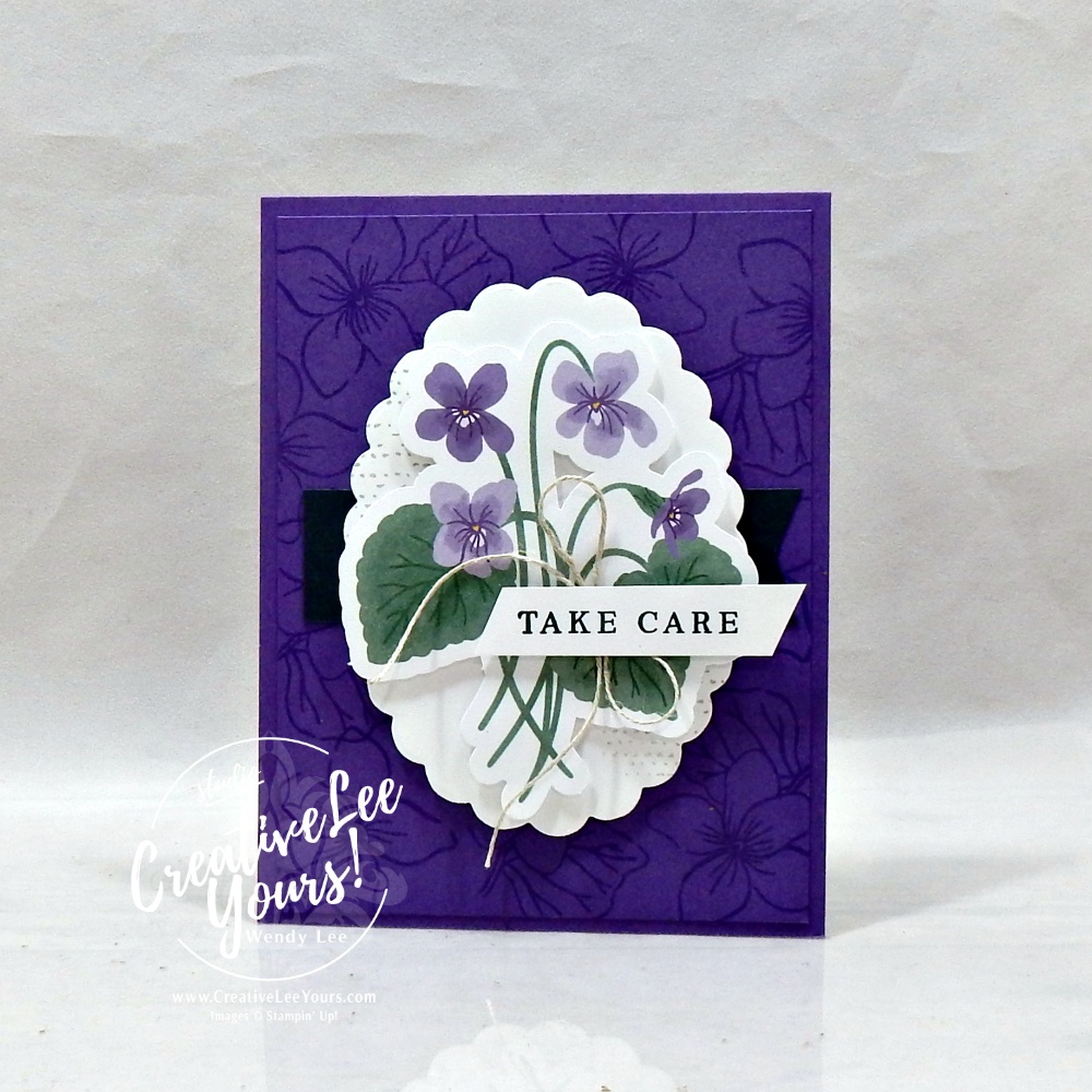 Bold Gorgeous Grape floral greeting card created with the Stampin' Up! Framed Violets Bundle and monochromatic layering.