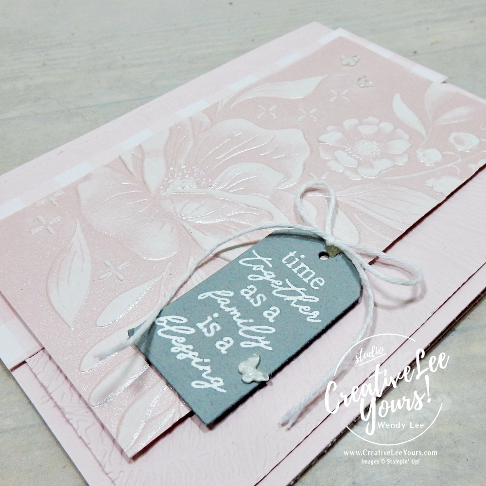 Floral Spray 3D embossed Barely Blush cardstock highlighted with white craft ink