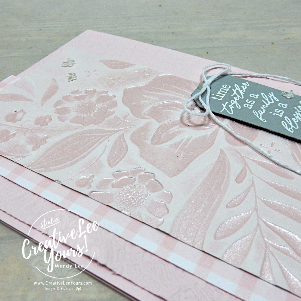Floral Spray 3D embossed Barely Blush cardstock highlighted with white craft ink