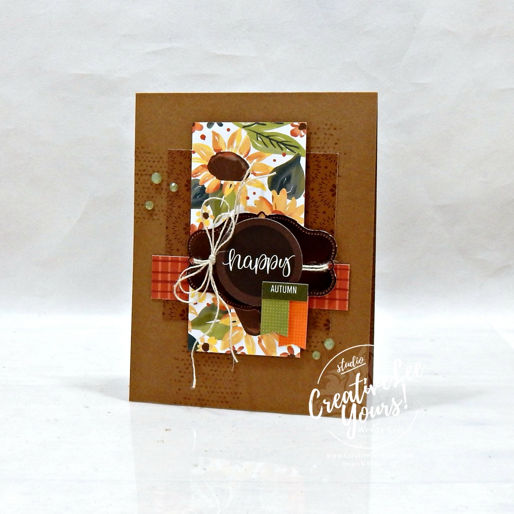 Easy sunflower card featuring Stampin' Up! Sunflower Fields Designer Series Paper and coordinating stickers