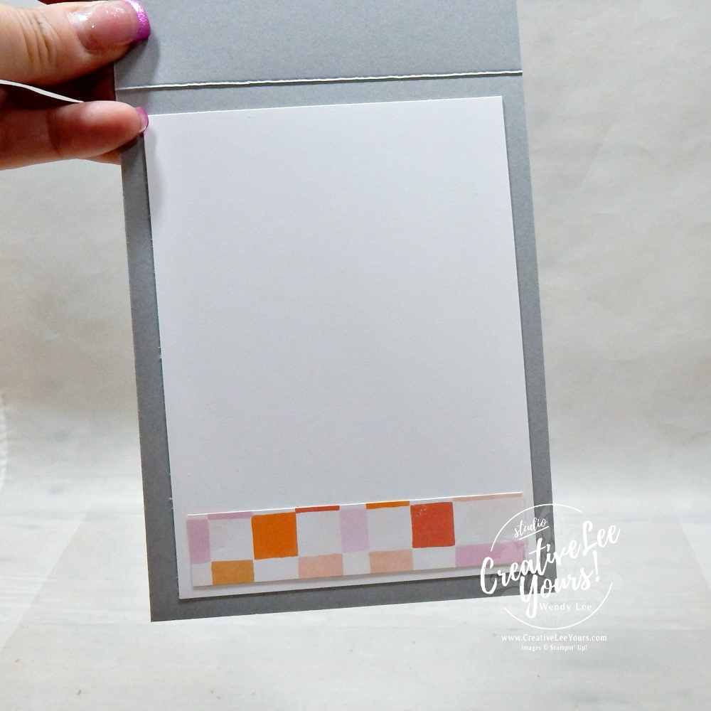 Inside of handmade fall card with Basic White layer and Painted Patch patterned paper strip