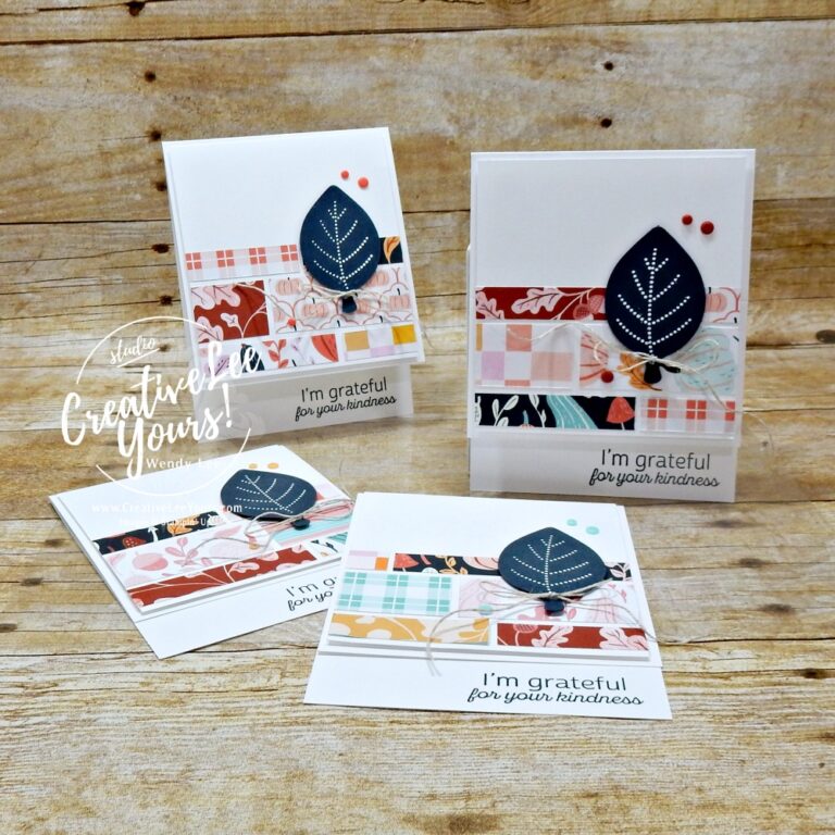 Handmade DSP strips card featuring Stampin' Up! Simply Leaves and Painted Patch Designer Series Paper