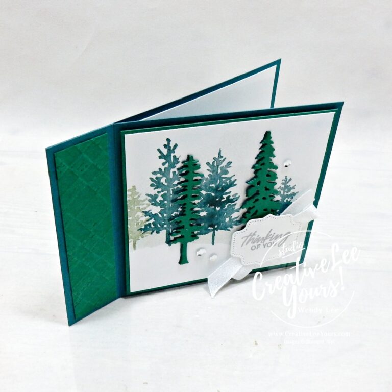 Open book binding fun fold card made with Pretty Peacock and Whispering Woods Designer Series Paper