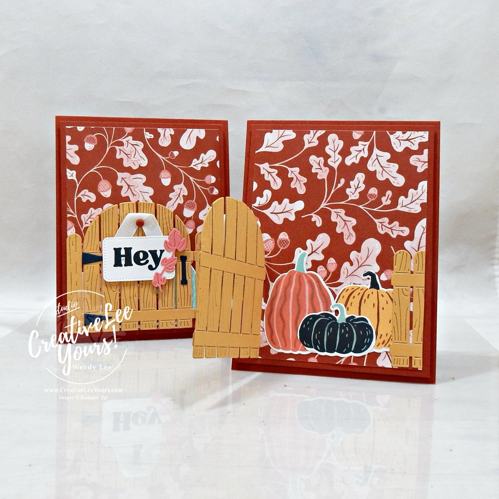 Handmade fall cards featuring Stampin' Up! Painted Patch Designer Series Paper and interactive gate design